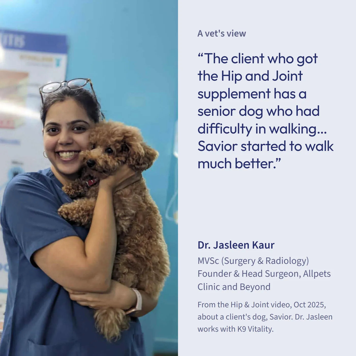 Dr. Jasleen Kaur, veterinary surgeon, quoted on Hip & Joint Care