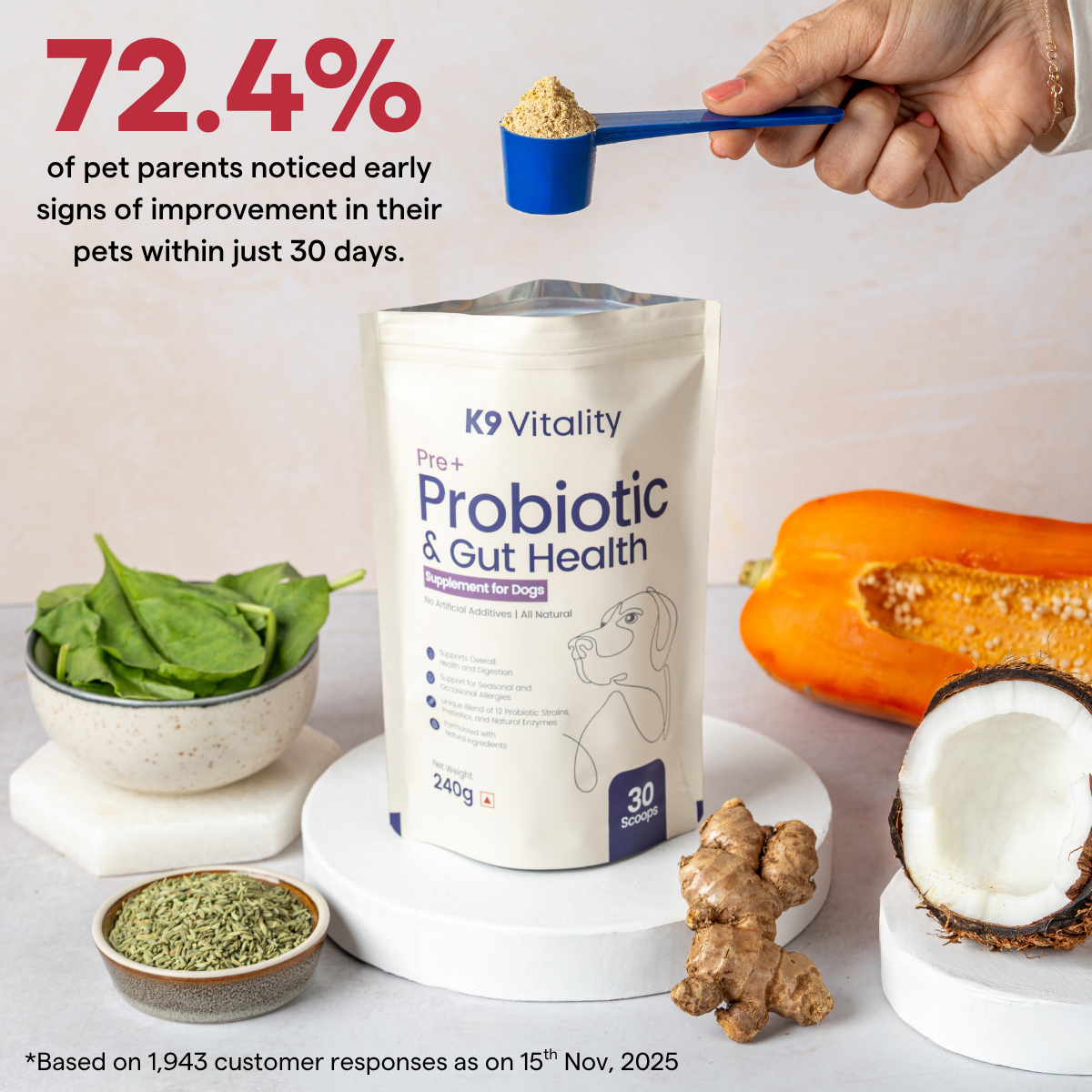 Probiotic & Gut Health supplement with ingredients for dogs