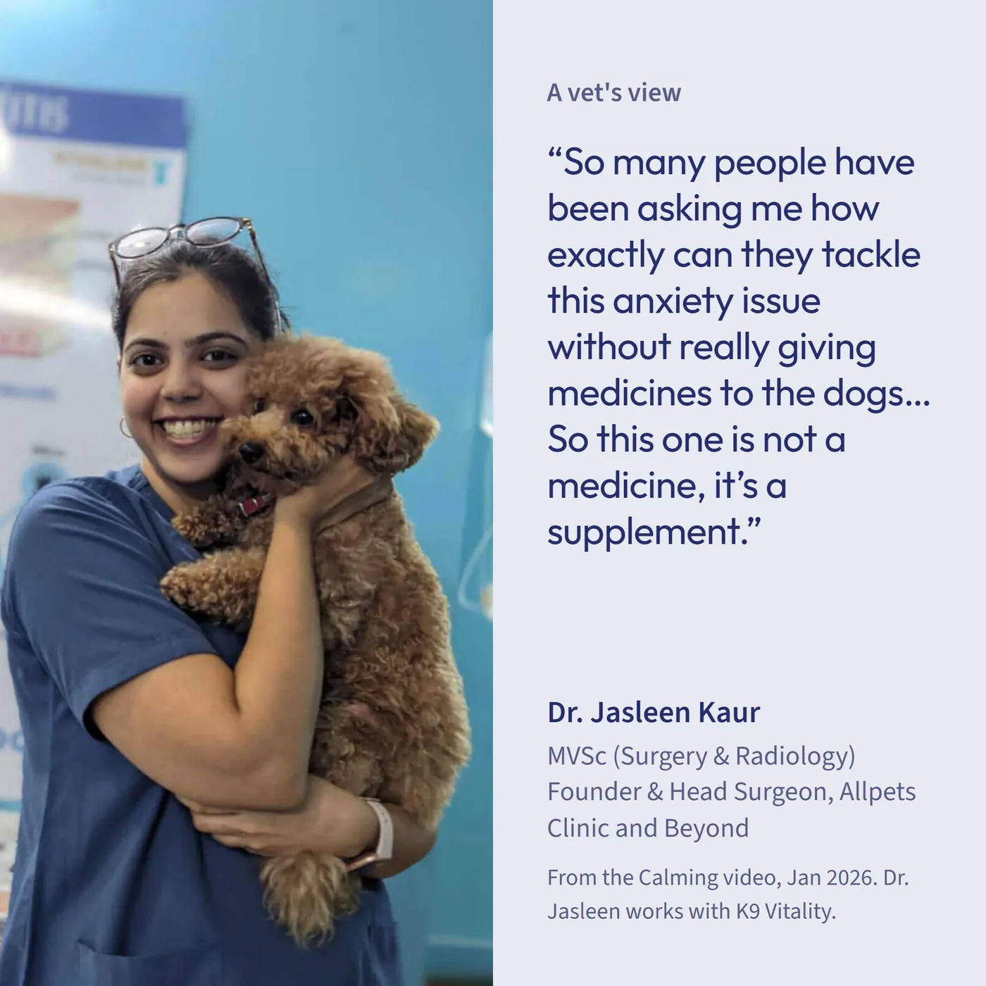 Dr. Jasleen Kaur, veterinary surgeon, quoted on Calming & Anxiety Support